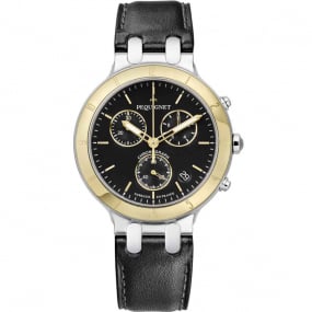 Montre Pequignet Moorea Chrono or et acier - cadran noir  - 1371548-CN 