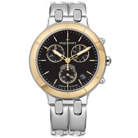 Montre Pequignet Moorea Chrono or et acier - cadran noir 42 mm - 1371548 