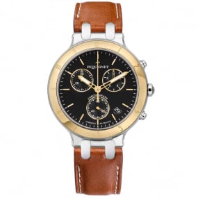 Montre Pequignet Moorea Chrono or et acier - cadran noir 42 mm - 1371548-CM 