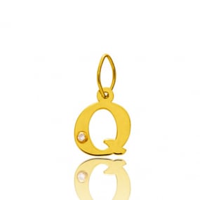 Pendentif or Jaune et diamant 0,01ct Initiale Q Ashley