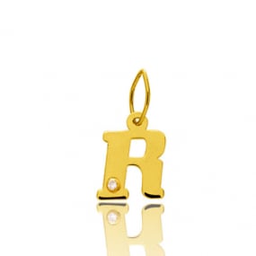 Pendentif or Jaune et diamant 0,01ct Initiale R Aurora