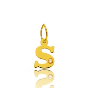 Pendentif or Jaune et diamant 0,01ct Initiale S Elsa