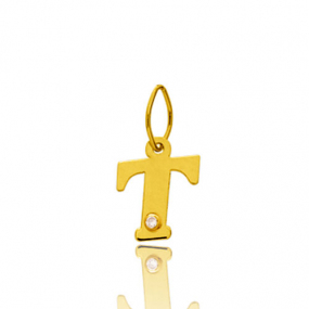 Pendentif or Jaune et diamant 0,01ct Initiale T Yustina