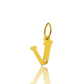 Pendentif or Jaune et diamant 0,01ct Initiale V Lina