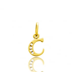 Pendentif or Jaune et Oxyde de Zirconium Initiale C Eternelle