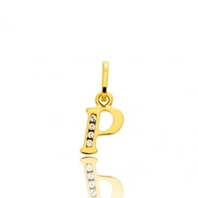 Pendentif or Jaune et Oxyde de Zirconium Initiale P Cordlie