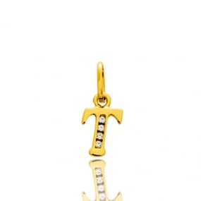 Pendentif or Jaune et Oxyde de Zirconium Initiale T Rosie