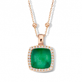 Pendentif Pantelleria cristal de roche+quartz verte  et diamants One More  - Pantelleria - 062373Y3
