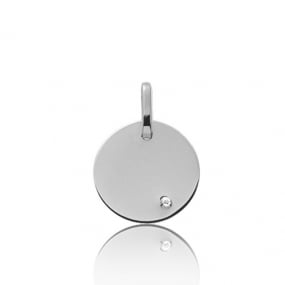 Pendentif rond or blanc et diamant Or Blanc - 15 mm -Marylne - V6BG