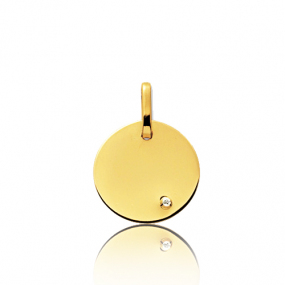 Pendentif rond or jaune et diamant Or Jaune - 16 mm -Krystale - 660099