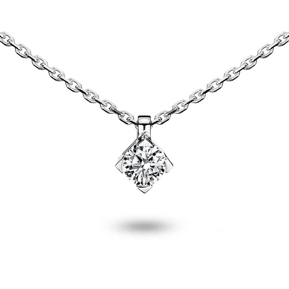 Collier en or rose et diamant 0.15 ct sur fil invisible. - F