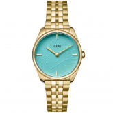 Cluse Froce Petite Watch Steel, Leaf Texture Pool Blue, Gold Colour 