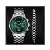 Coffret Cluse Anthor Multifunction Watch Steel Green, Cuban Chain Bracelet