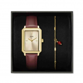 Coffret Fluette Watch - Leather Watch and Chain Bracelet, Gold Colour