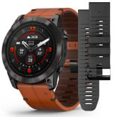 Garmin epix Pro Gen 2 Sapphire Edition - 51 mm Titane - Carbon Gray DLC - bracelet Cuir marron + bracelet silicone noir 