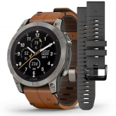 Garmin fenix 7 Pro  Sapphire Solar Edition - Titane - Titanium avec bracelet en cuir marron + bracelet silicone