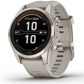 Garmin fenix 7S Pro  Sapphire Solar Edition - Titane - Light Gold avec bracelet beige sable