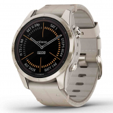 Garmin fenix 7S Pro  Sapphire Solar Edition - Titane - Light Gold avec bracelet Cuir crme + bracelet silicone