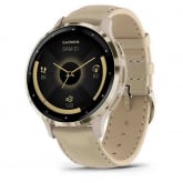 Garmin Venu 3S Lunette acier  Soft Gold -  botier - bracelet en cuir lin