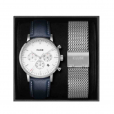 Montre Cluse Aravis chrono Mesh Band and Navy Blue Leather Strap 