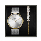 Montre Cluse Gift Box Boho Chic Mesh Bicolour and Pearl Bracelet Gold Colour