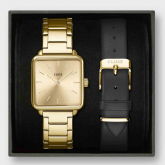 Montre Cluse Gift Box La Ttragone Steel and Leather Black Strap, Gold Colour