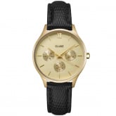 Montre Cluse Minuit Multifunction Leather, Black Lizard, Gold Colour