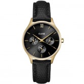 Montre Cluse Minuit Multifunction Leather, Black Lizard, Gold Colour