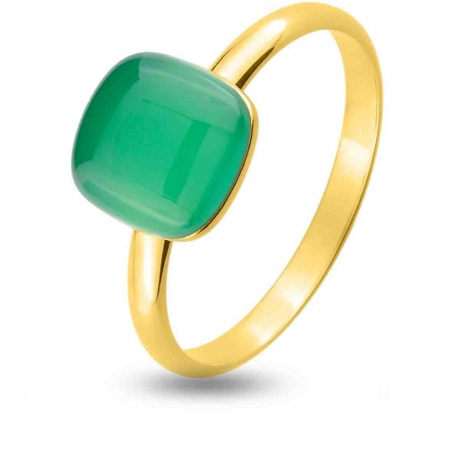 Bague Pierre fine Agate verte en Or Jaune 