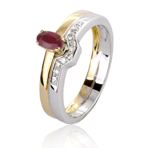 Bague rubis 0.30 ct sertie de diamants 0.10 ct diamant Or 18 ct - 750/1000 - Floralie - 12851-RU
