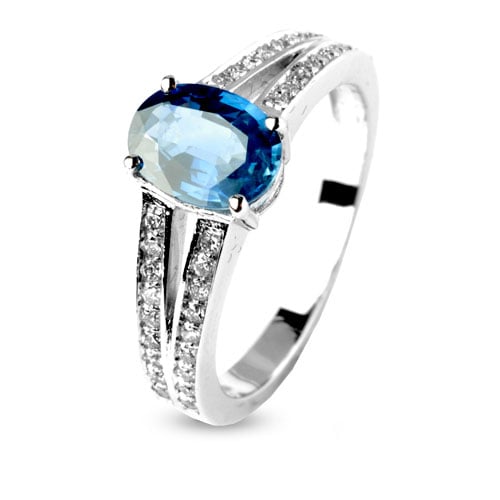 Bague saphir 1.30 carat sertie de diamants 0.36 ct en Or Blanc diamant Klia -12537-SA
