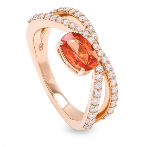 Bague Saphir Padparadscha et Diamants en Or Rose diamant Alba -AN3628R/ZAR
