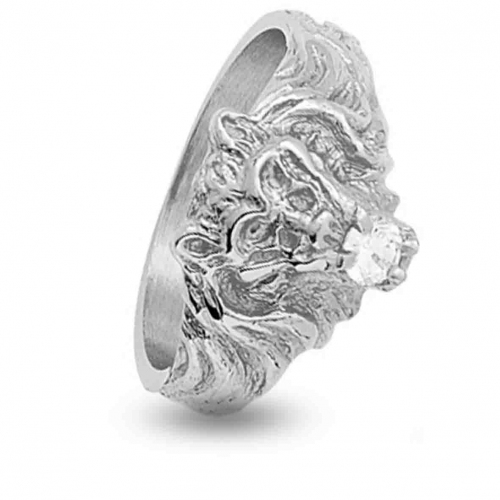 Bague Tte de Lion Lucas Lucor Or Blanc Or 9 ct - 375/1000 - 3.82 g - Komi - XD103Z-G
