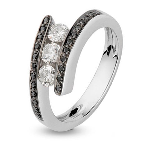 Bague trilogie et diamant noir 0.66 ct - Amanda - 422065RH