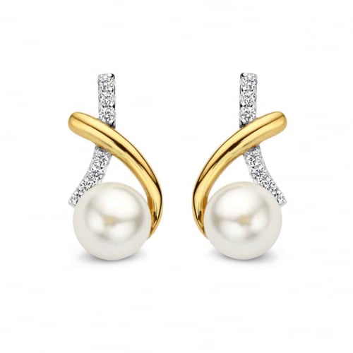 Boucles d'oreilles Argent et plaqu or zirconium perle blanche - Naiomy - Louise