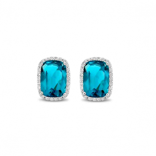 Boucles d'oreilles en argent pierre couleur topaze bleu - zirconium Naiomy Silver - Natsu