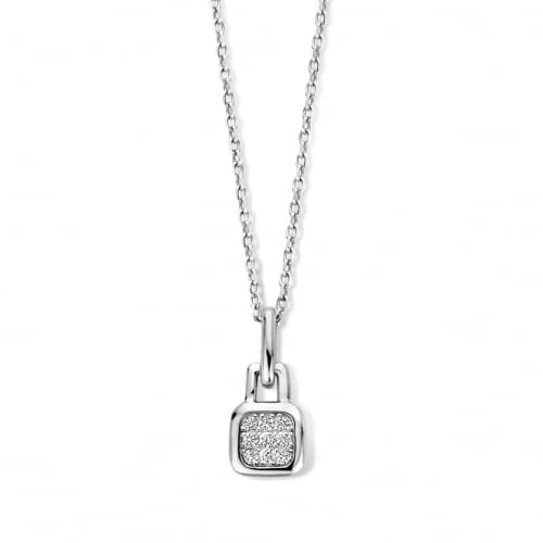 Collier Argent pendentif carr serti d'oxyde de zirconium - Naiomy - Nadya