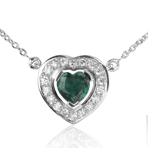 Collier Emeraude coeur0.50 ct serti de diamants 0.18 ct Fanny - CL4371-EM0.50