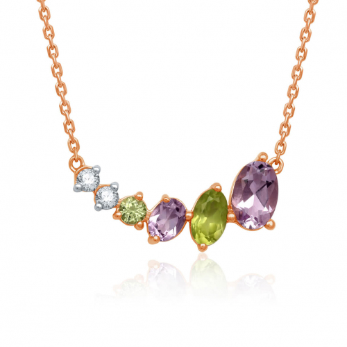 Collier Peridot - Amthyste - Or Rose - Atsuko -CLKC04
