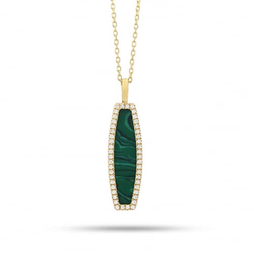 Collier Pierre Fine Malachite et Diamants - Or Jaune - Eeva -P6839
