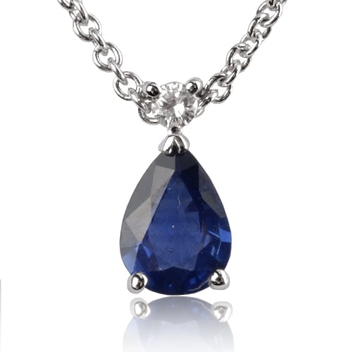 Collier saphir poire 0.90 ct serti d'un diamant 0.9ct - lannor-CL4315-0.9