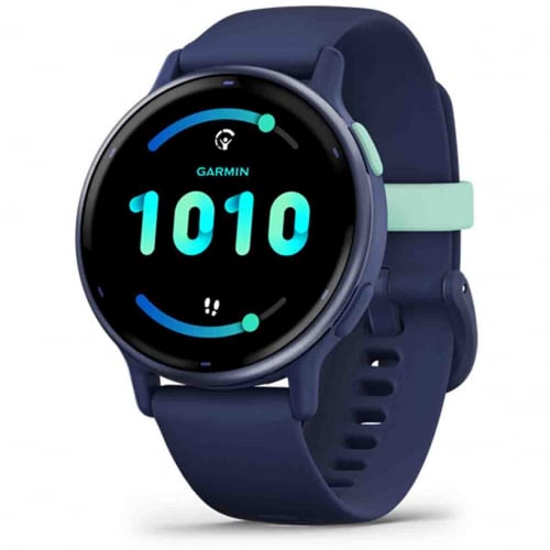 Garmin Vivoactive 5  Boitier bleu marine - lunette aluminium Metallic Blue Gold -bracelet silicone bleu marine 42.2 mm- 010-02862-12