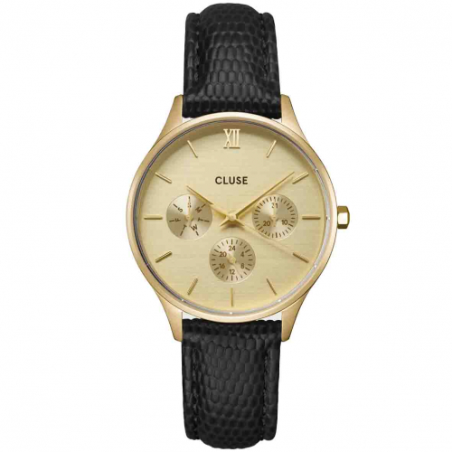 Montre Cluse Montre Cluse Minuit Multifunction Leather, Black Lizard, Gold Colour -  - CW10705