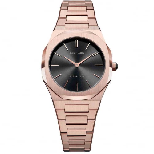 Montre D1 Milano Rose Night Ultra Thin 34 - Femme  Quartz- cadran Noir- 40 mm - Acier et PVD Rose - UTBL06