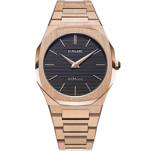 Montre D1 Milano Ultra Thin - Homme  Quartz- cadran Noir- 40 mm - Acier poli PVD Rose - UTBJ16