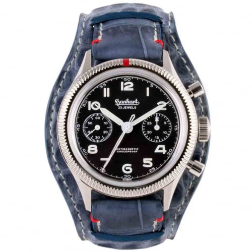 Montre Hanhart 417 ES - 42 mm Steve Mc. Croco bleu Mcanique diamtre 42 mm- H721.210-7010-crocobleu