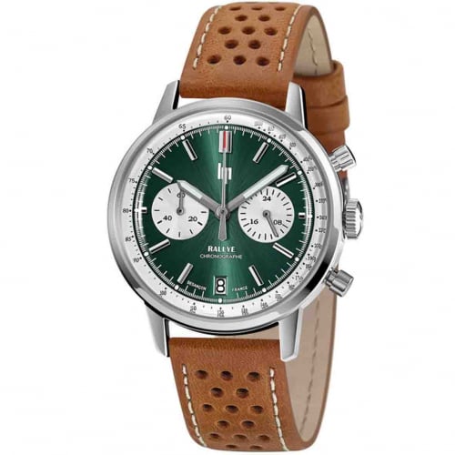 Montre Lip Rallye 39 Chrono Mca-Quartz - Homme - cadran Vert- 39 mm - Acier inoxydable - 671806