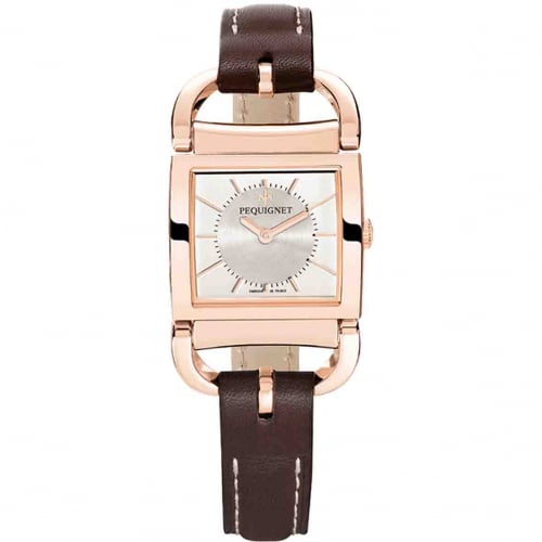 Montre Pequignet Attellage Quartz - Cadran Argent - Bracelet Marron Fonc - 5896438 