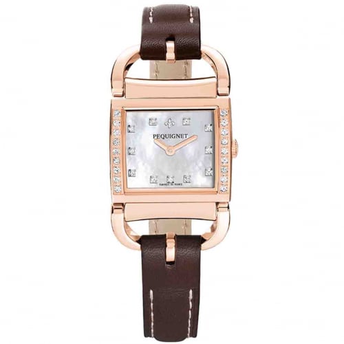 Montre Pequignet Attellage Quartz - Cadran Nacre Blanc - Bracelet Marron - 5896509CD 