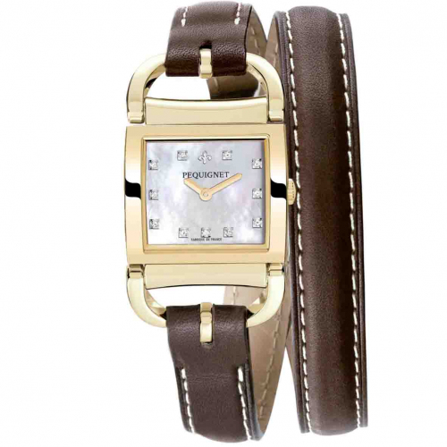 Montre Pequignet Attellage Quartz - Cadran Nacre Blanc - Bracelet Marron Clair - 5895508CD-DTC 